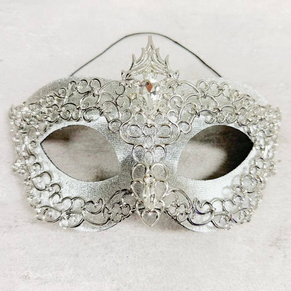 2 in 1 silver mask, Masquerade party wedding, silver masquerade mask, Party mask